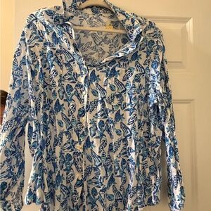 Women’s Blue Floral Button-Up Shirt